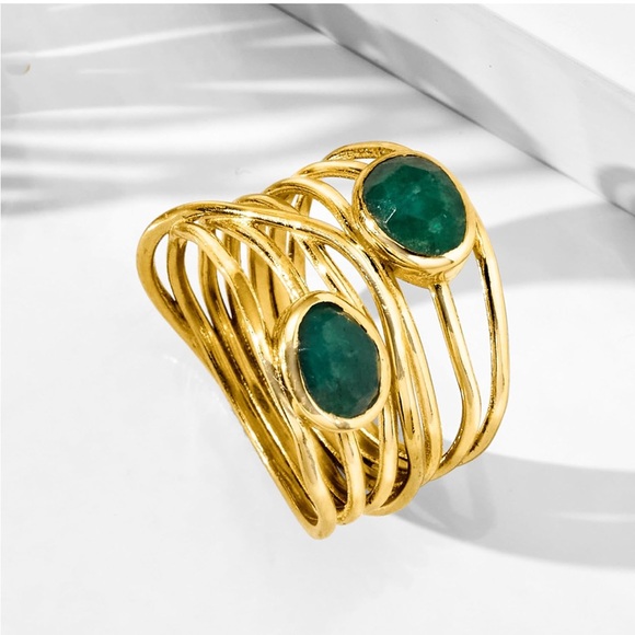 18k Precious Gemstone Emerald Sapphire Turquoise Wire Wrap Ring - Picture 1 of 16